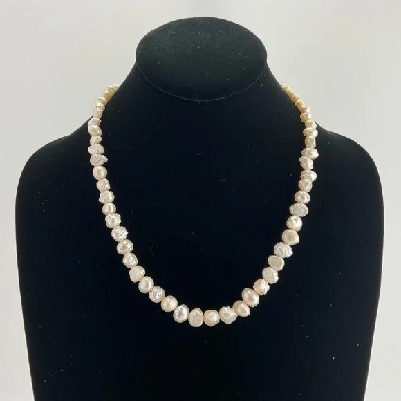 White Keshi Baroque Pearl Necklace with Gold Plated Clasp,19 1/2” Long